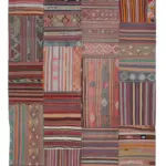 Anadolu Patchwork Multi Renk Pamuk Üzerine Yün El Dokuma Kilim-203x301