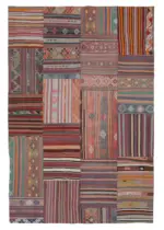 Anadolu Patchwork Multi Renk Pamuk Üzerine Yün El Dokuma Kilim-203x301