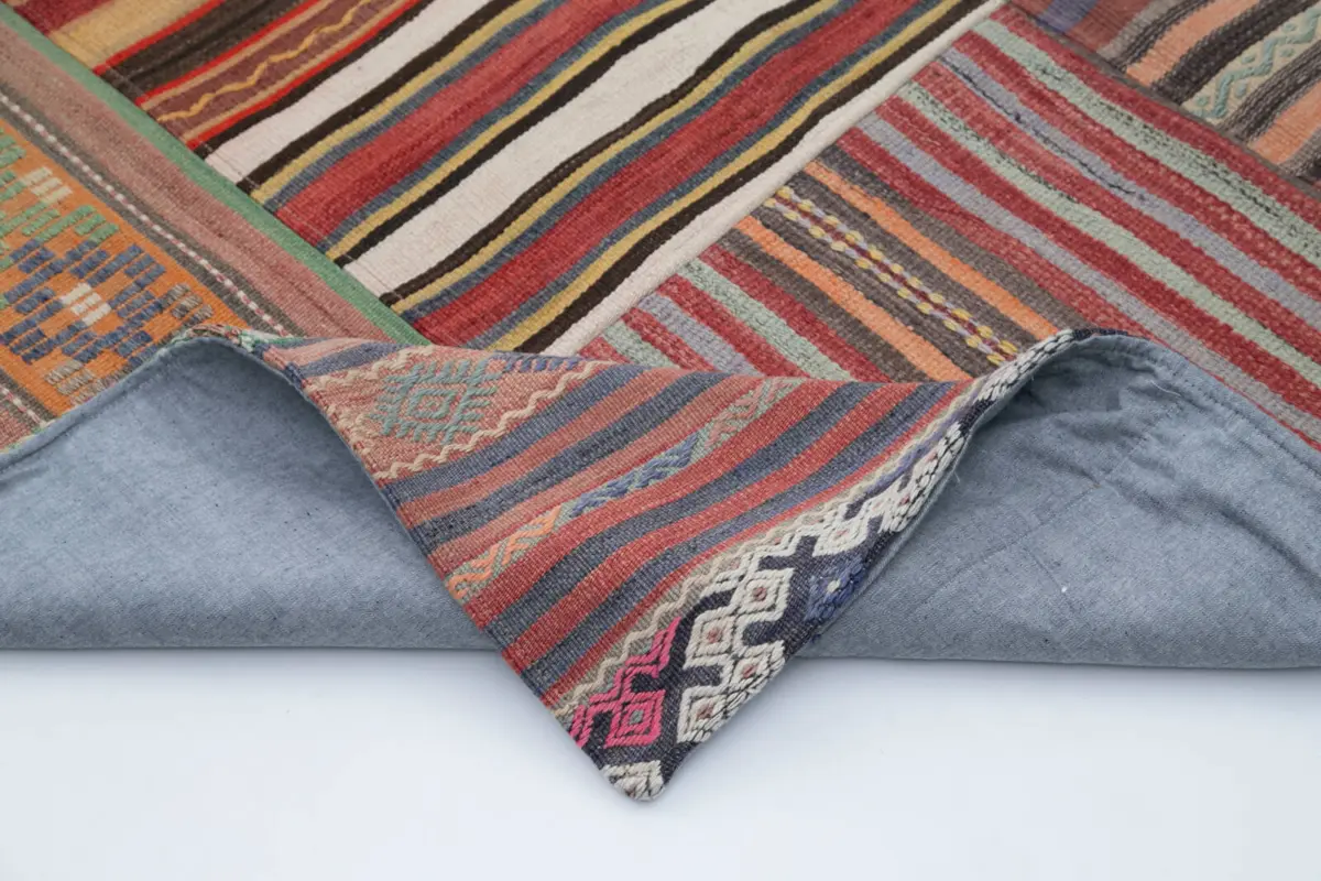 Anadolu Patchwork Multi Renk Pamuk Üzerine Yün El Dokuma Kilim-203x301 - Görsel 5