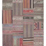 Anadolu Patchwork Kahverengi Renk Pamuk Üzerine Yün El Dokuma Kilim-204x302