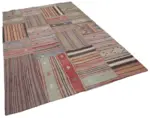 Anadolu Patchwork Kahverengi Renk Pamuk Üzerine Yün El Dokuma Kilim-204x302 - Görsel 2