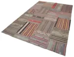 Anadolu Patchwork Kahverengi Renk Pamuk Üzerine Yün El Dokuma Kilim-204x302 - Görsel 3