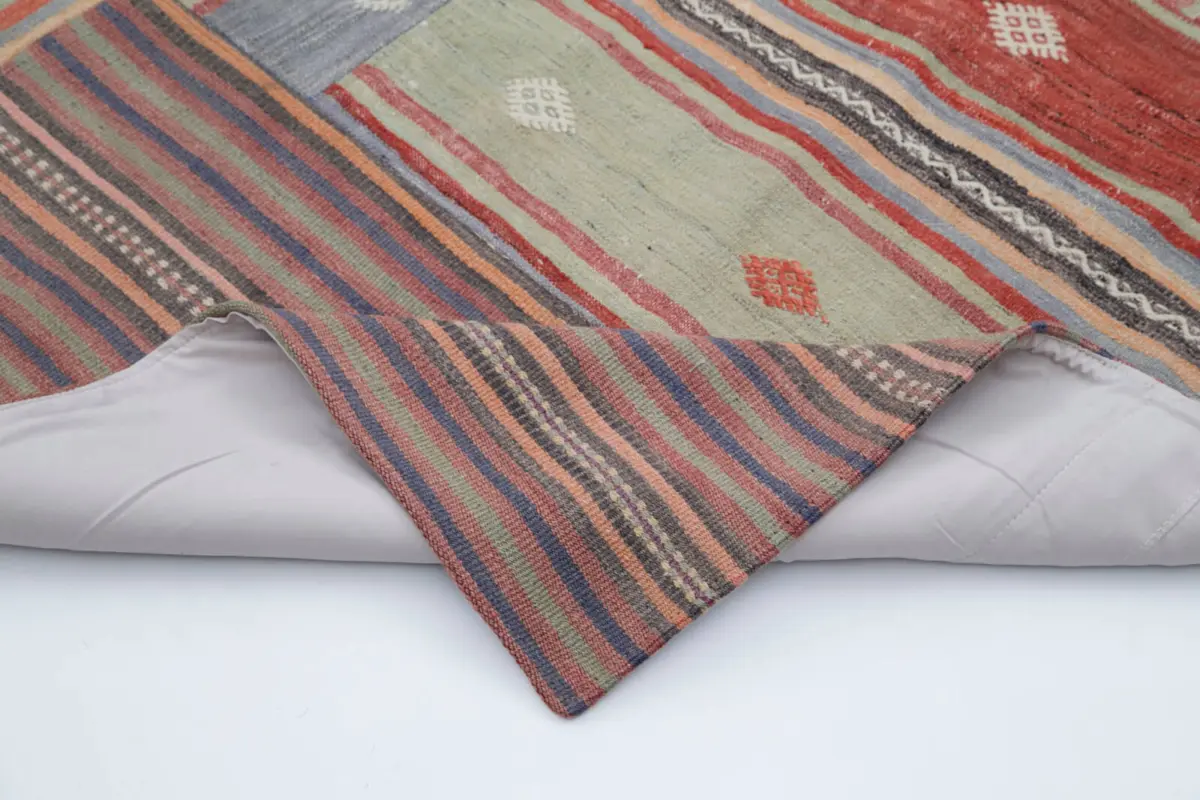 Anadolu Patchwork Kahverengi Renk Pamuk Üzerine Yün El Dokuma Kilim-204x302 - Görsel 5