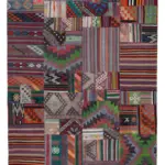 Anadolu Patchwork Multi Renk Pamuk Üzerine Yün El Dokuma Kilim-202x301