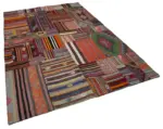 Anadolu Patchwork Multi Renk Pamuk Üzerine Yün El Dokuma Kilim-203x301 - Görsel 2