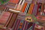 Anadolu Patchwork Multi Renk Pamuk Üzerine Yün El Dokuma Kilim-203x301 - Görsel 6