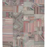 Anadolu Patchwork Bej Renk Pamuk Üzerine Yün El Dokuma Kilim-202x301