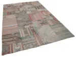 Anadolu Patchwork Bej Renk Pamuk Üzerine Yün El Dokuma Kilim-202x301 - Görsel 2