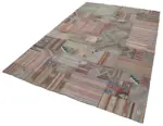 Anadolu Patchwork Bej Renk Pamuk Üzerine Yün El Dokuma Kilim-202x301 - Görsel 3