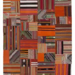 Anadolu Patchwork Turuncu Renk Pamuk Üzerine Yün El Dokuma Kilim-202x300