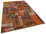 Anadolu Patchwork Turuncu Renk Pamuk Üzerine Yün El Dokuma Kilim-202x300 - Görsel 2