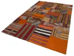 Anadolu Patchwork Turuncu Renk Pamuk Üzerine Yün El Dokuma Kilim-202x300 - Görsel 3