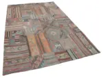 Anadolu Patchwork Kahverengi Renk Pamuk Üzerine Yün El Dokuma Kilim-202x301 - Görsel 2