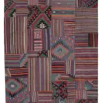 Anadolu Patchwork Multi Renk Pamuk Üzerine Yün El Dokuma Kilim-202x300