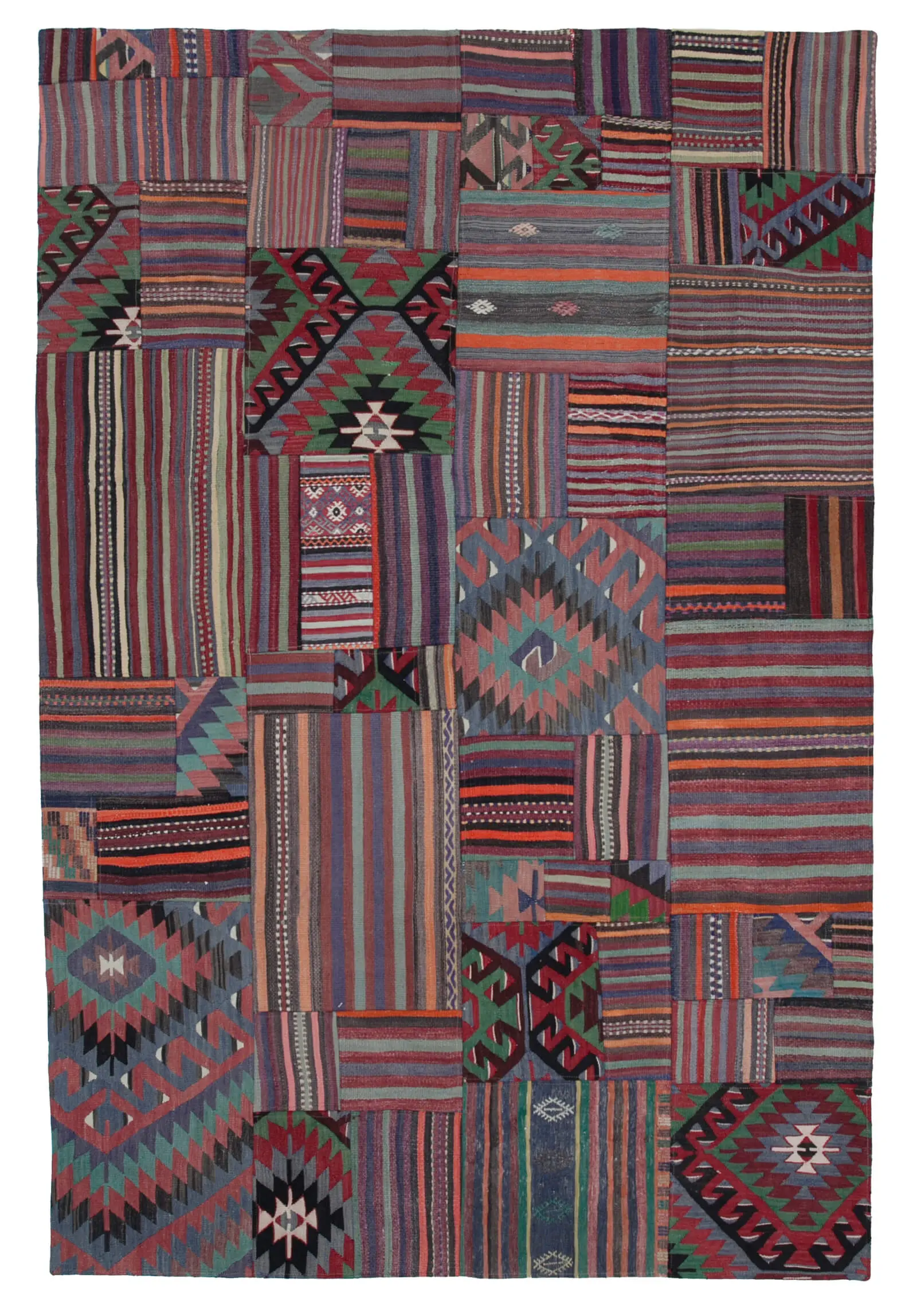 Anadolu Patchwork Multi Renk Pamuk Üzerine Yün El Dokuma Kilim-202x300 - Görsel 1