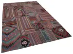 Anadolu Patchwork Multi Renk Pamuk Üzerine Yün El Dokuma Kilim-202x300 - Görsel 2