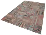 Anadolu Patchwork Kahverengi Renk Pamuk Üzerine Yün El Dokuma Kilim-202x300 - Görsel 3
