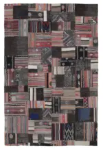 Anadolu Patchwork Kahverengi Renk Pamuk Üzerine Yün El Dokuma Kilim-200x303