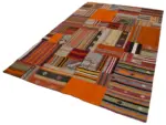 Anadolu Patchwork Turuncu Renk Pamuk Üzerine Yün El Dokuma Kilim-203x300 - Görsel 3