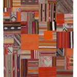 Anadolu Patchwork Turuncu Renk Pamuk Üzerine Yün El Dokuma Kilim-202x300
