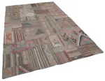 Anadolu Patchwork Kahverengi Renk Pamuk Üzerine Yün El Dokuma Kilim-201x302 - Görsel 2