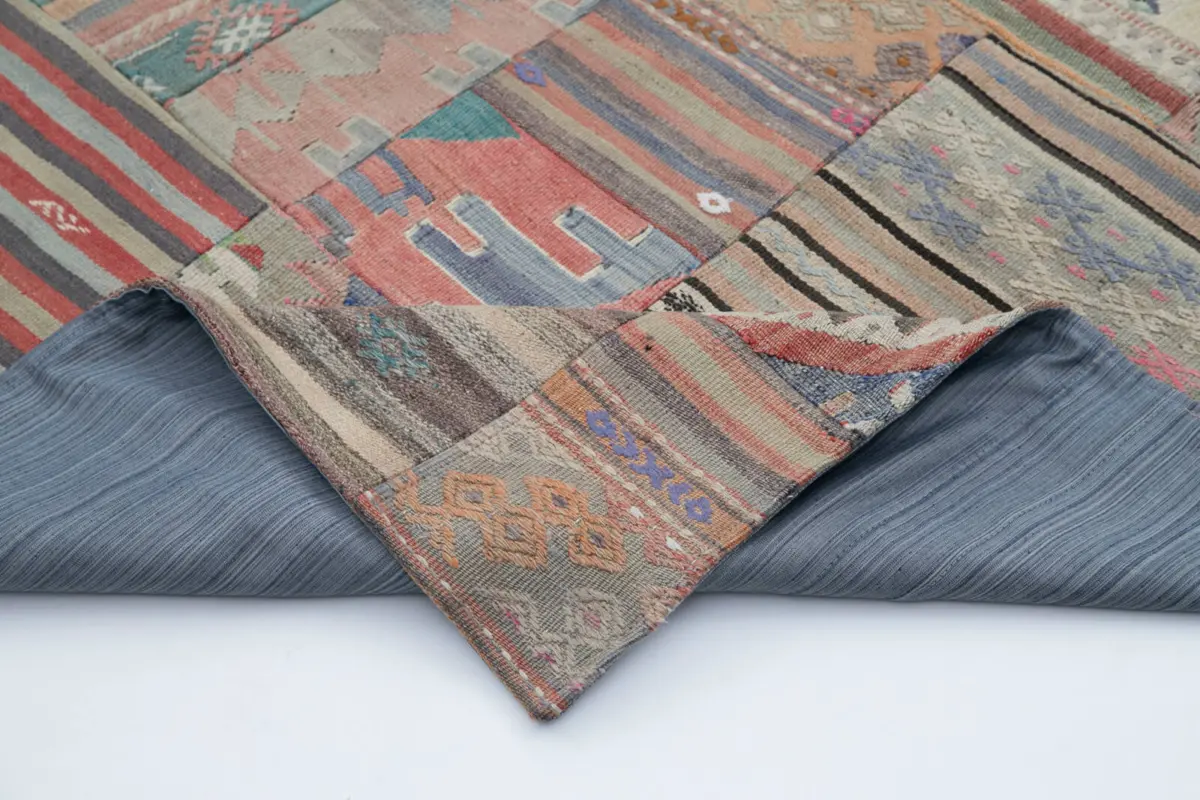 Anadolu Patchwork Kahverengi Renk Pamuk Üzerine Yün El Dokuma Kilim-201x302 - Görsel 5