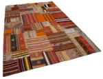 Anadolu Patchwork Turuncu Renk Pamuk Üzerine Yün El Dokuma Kilim-202x300 - Görsel 2