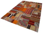 Anadolu Patchwork Turuncu Renk Pamuk Üzerine Yün El Dokuma Kilim-202x300 - Görsel 3