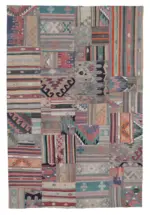 Anadolu Patchwork Bej Renk Pamuk Üzerine Yün El Dokuma Kilim-201x301