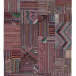 Anadolu Patchwork Multi Renk Pamuk Üzerine Yün El Dokuma Kilim-202x302