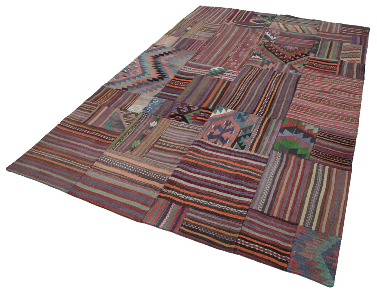 Anadolu Patchwork Multi Renk Pamuk Üzerine Yün El Dokuma Kilim-202x302 - Görsel 3