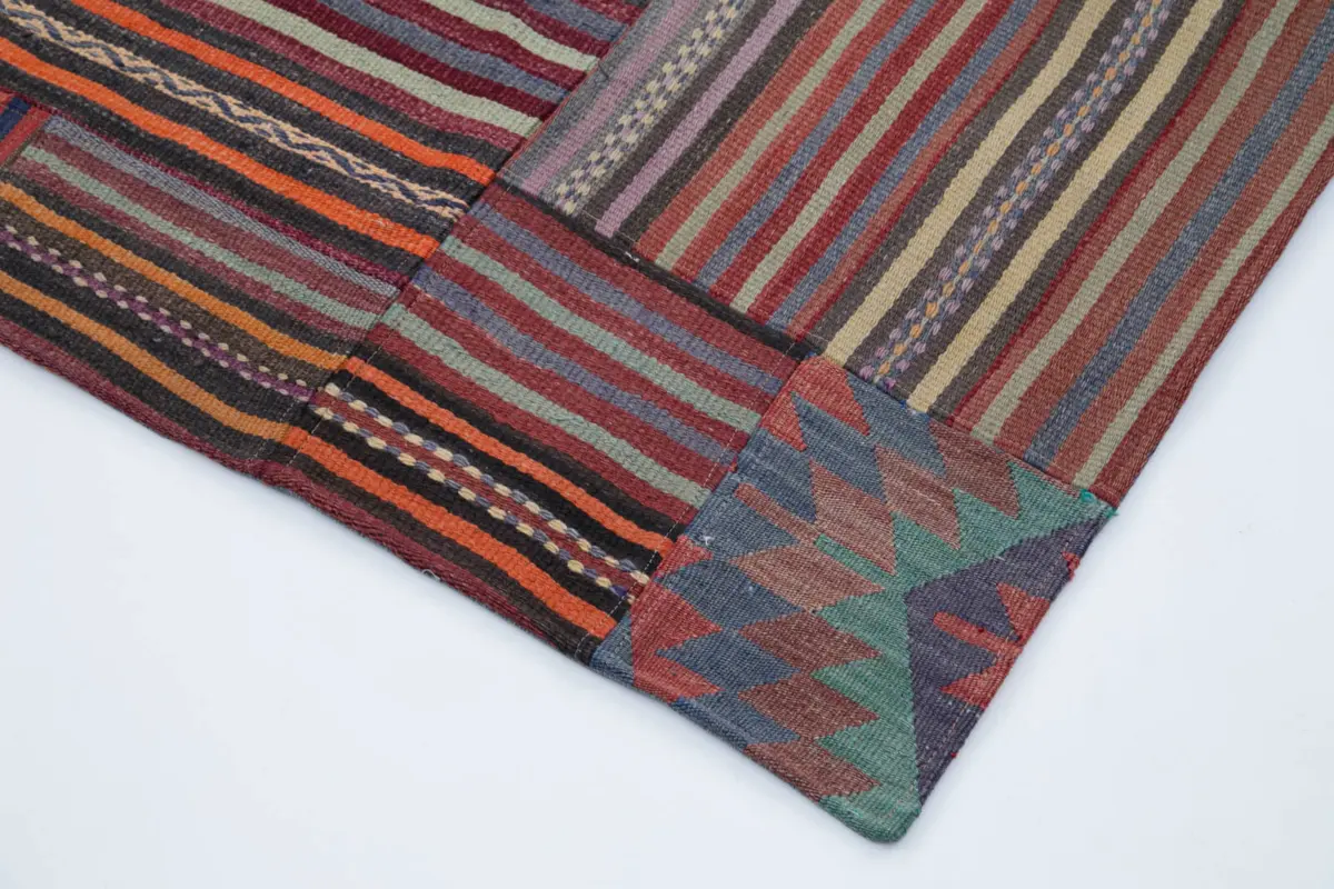Anadolu Patchwork Multi Renk Pamuk Üzerine Yün El Dokuma Kilim-202x302 - Görsel 4