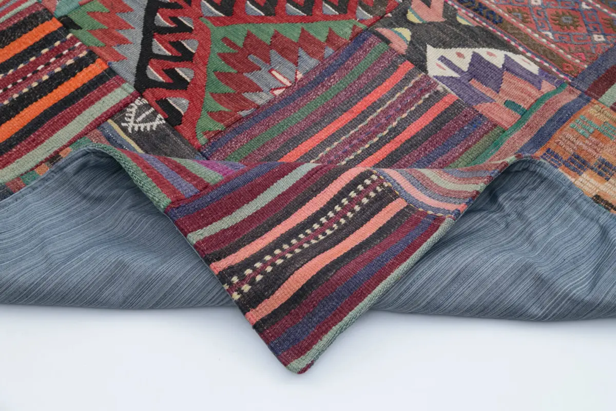 Anadolu Patchwork Multi Renk Pamuk Üzerine Yün El Dokuma Kilim-202x302 - Görsel 5