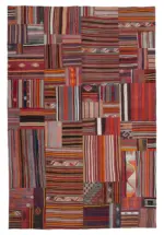 Anadolu Patchwork Multi Renk Pamuk Üzerine Yün El Dokuma Kilim-202x301