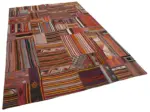 Anadolu Patchwork Multi Renk Pamuk Üzerine Yün El Dokuma Kilim-202x301 - Görsel 2
