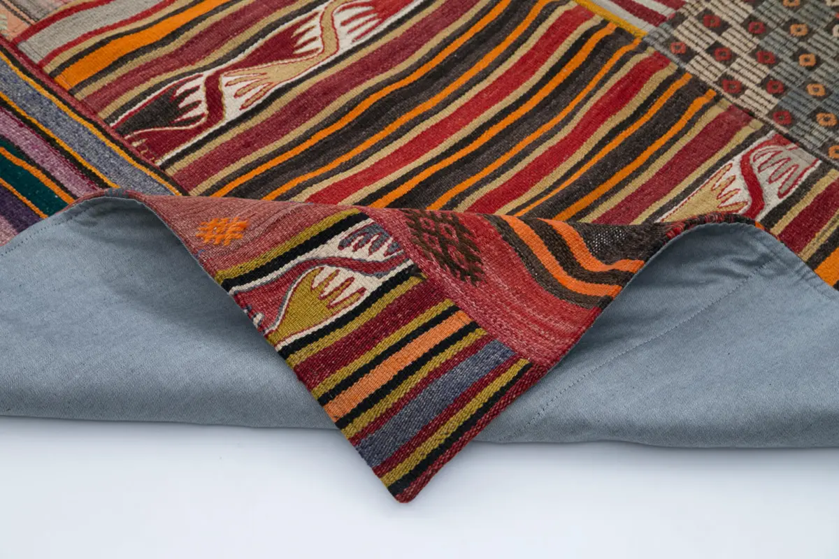 Anadolu Patchwork Multi Renk Pamuk Üzerine Yün El Dokuma Kilim-202x301 - Görsel 5