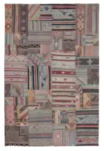 Anadolu Patchwork Kahverengi Renk Pamuk Üzerine Yün El Dokuma Kilim-202x302