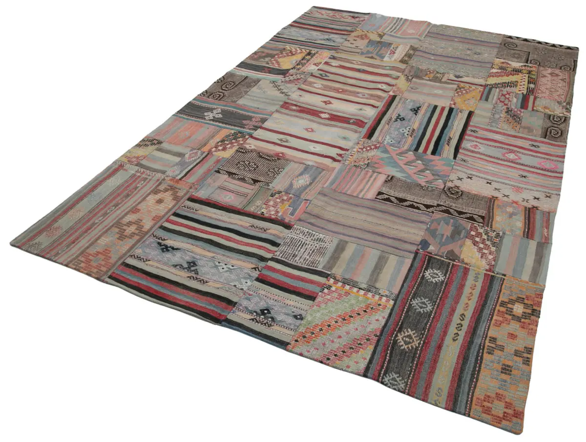 Anadolu Patchwork Kahverengi Renk Pamuk Üzerine Yün El Dokuma Kilim-202x302 - Görsel 3