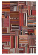 Anadolu Patchwork Multi Renk Pamuk Üzerine Yün El Dokuma Kilim-202x301