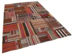 Anadolu Patchwork Multi Renk Pamuk Üzerine Yün El Dokuma Kilim-202x301 - Görsel 2