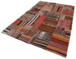 Anadolu Patchwork Multi Renk Pamuk Üzerine Yün El Dokuma Kilim-202x301 - Görsel 3