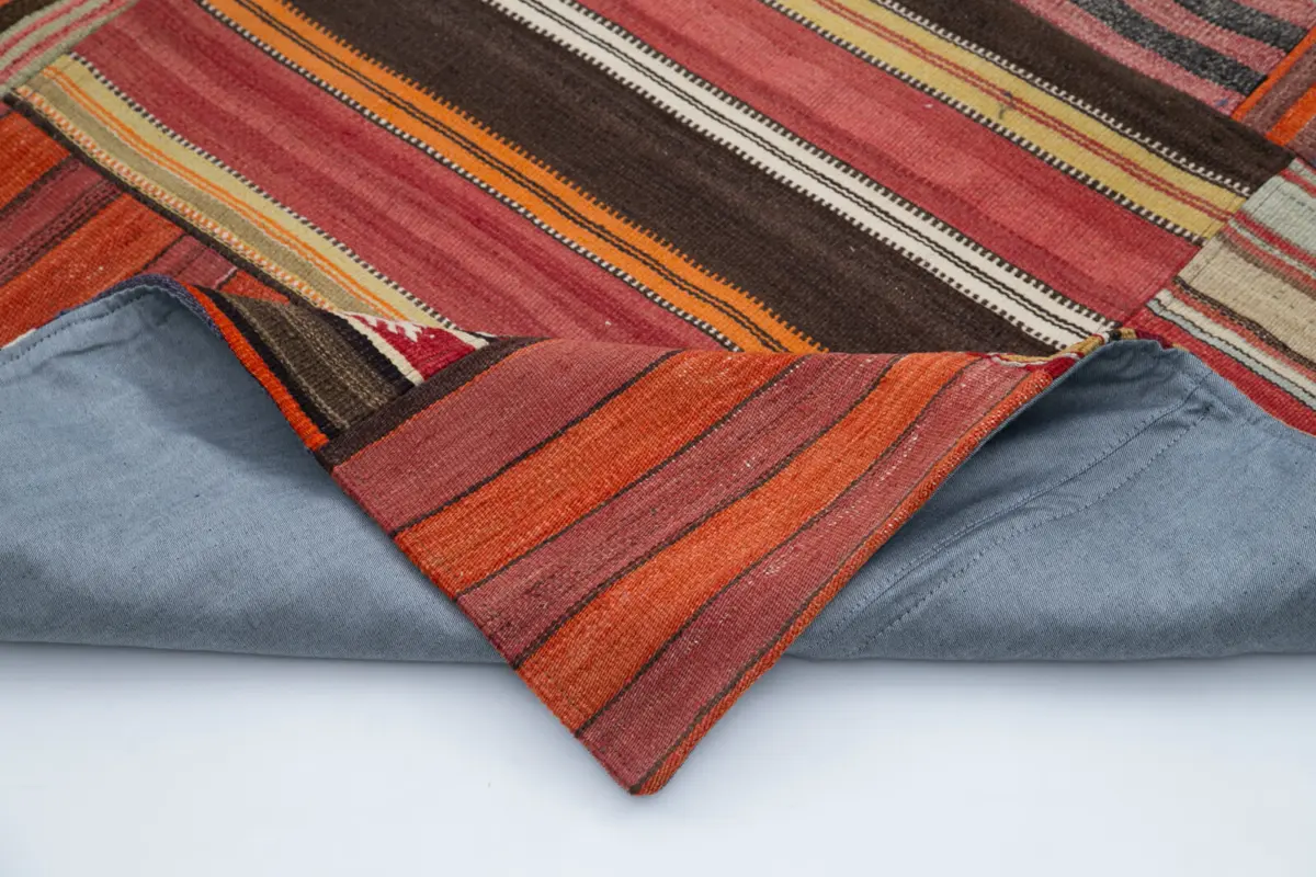 Anadolu Patchwork Multi Renk Pamuk Üzerine Yün El Dokuma Kilim-202x301 - Görsel 5
