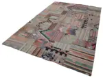 Anadolu Patchwork Bej Renk Pamuk Üzerine Yün El Dokuma Kilim-202x302 - Görsel 3