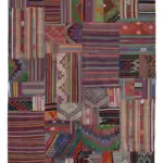 Anadolu Patchwork Multi Renk Pamuk Üzerine Yün El Dokuma Kilim-202x301