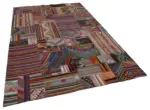 Anadolu Patchwork Multi Renk Pamuk Üzerine Yün El Dokuma Kilim-202x301 - Görsel 2
