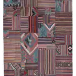Anadolu Patchwork Multi Renk Pamuk Üzerine Yün El Dokuma Kilim-201x301
