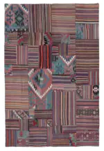 Anadolu Patchwork Multi Renk Pamuk Üzerine Yün El Dokuma Kilim-201x301