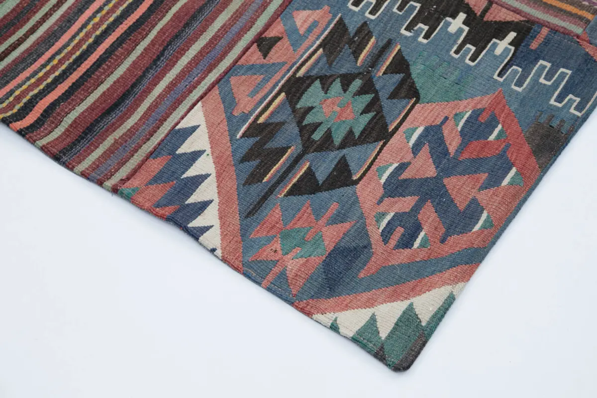 Anadolu Patchwork Multi Renk Pamuk Üzerine Yün El Dokuma Kilim-201x301 - Görsel 4
