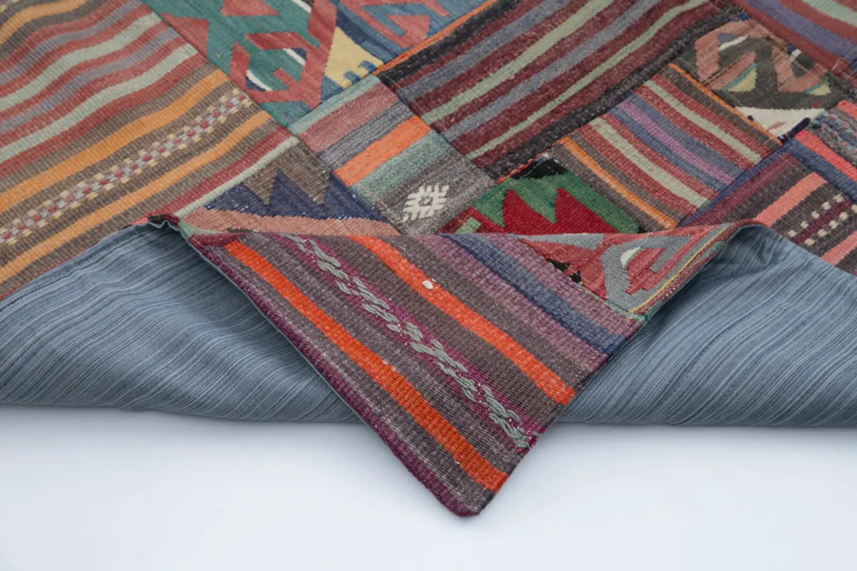 Anadolu Patchwork Multi Renk Pamuk Üzerine Yün El Dokuma Kilim-201x301 - Görsel 5