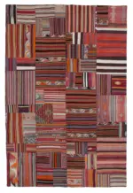 Anadolu Patchwork Multi Renk Pamuk Üzerine Yün El Dokuma Kilim-201x301